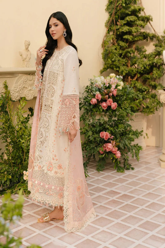 Off White Heavy Embroidered Lawn Suit with Laser Cutwork