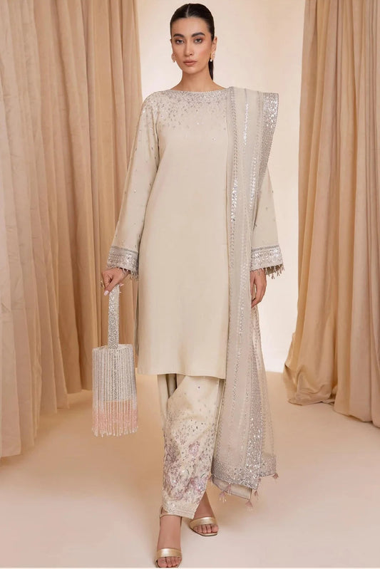 Off White Pure Raw Silk Suit with Complementary Pouch