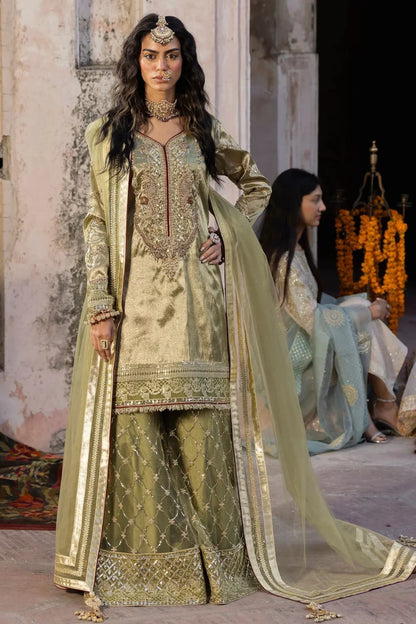 Olive Green Embellished Tissue Sharara