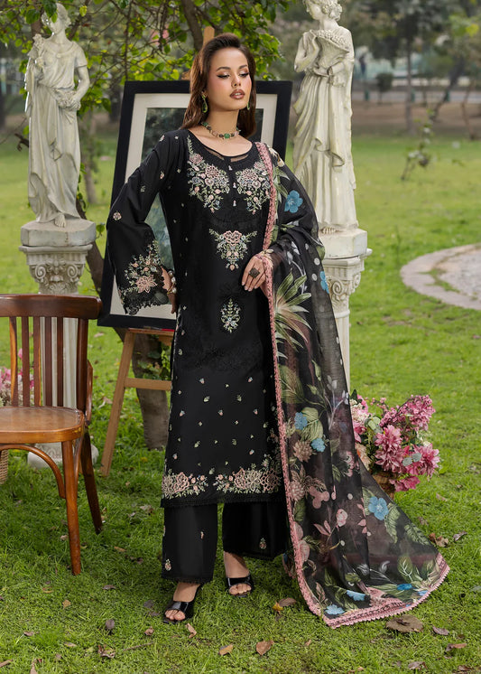 Black Lawn Shirt with Organza Patchwork Embroidery