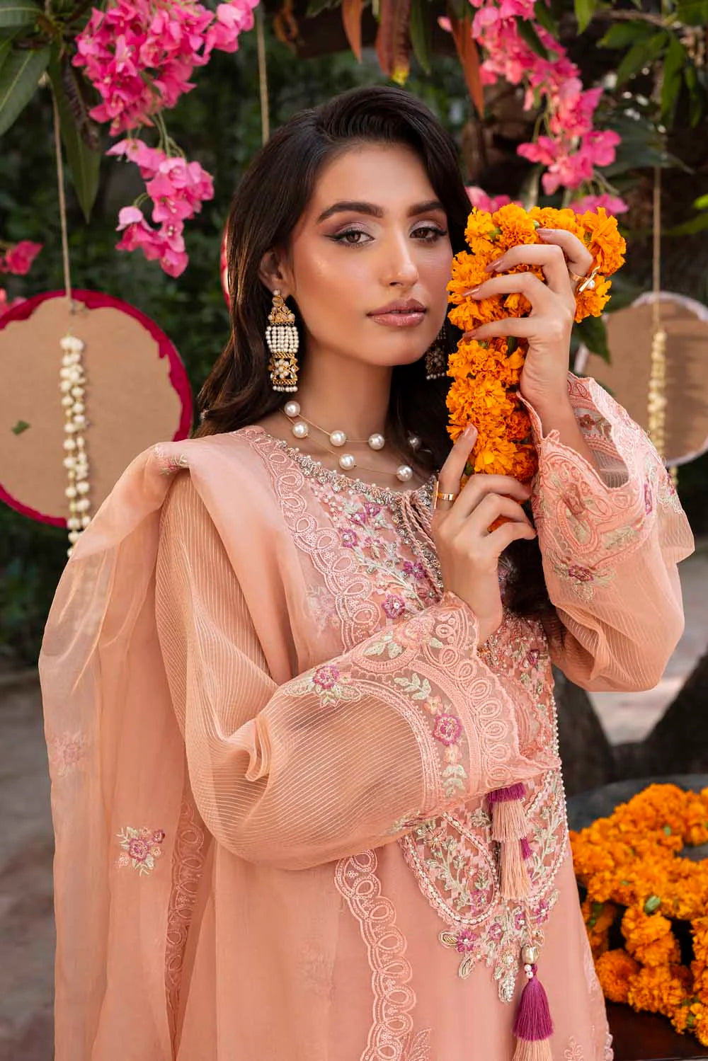 Rose Mist Organza & Jacquard Embroidered & Hand Embellished Suit