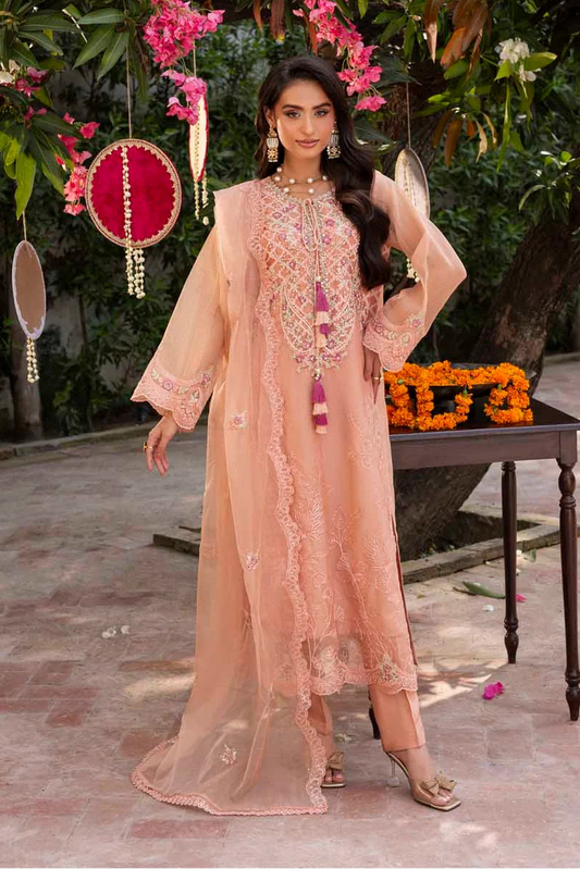 Rose Mist Organza & Jacquard Embroidered & Hand Embellished Suit