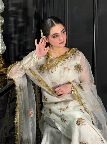Hand Embroidered White Partywear Suit