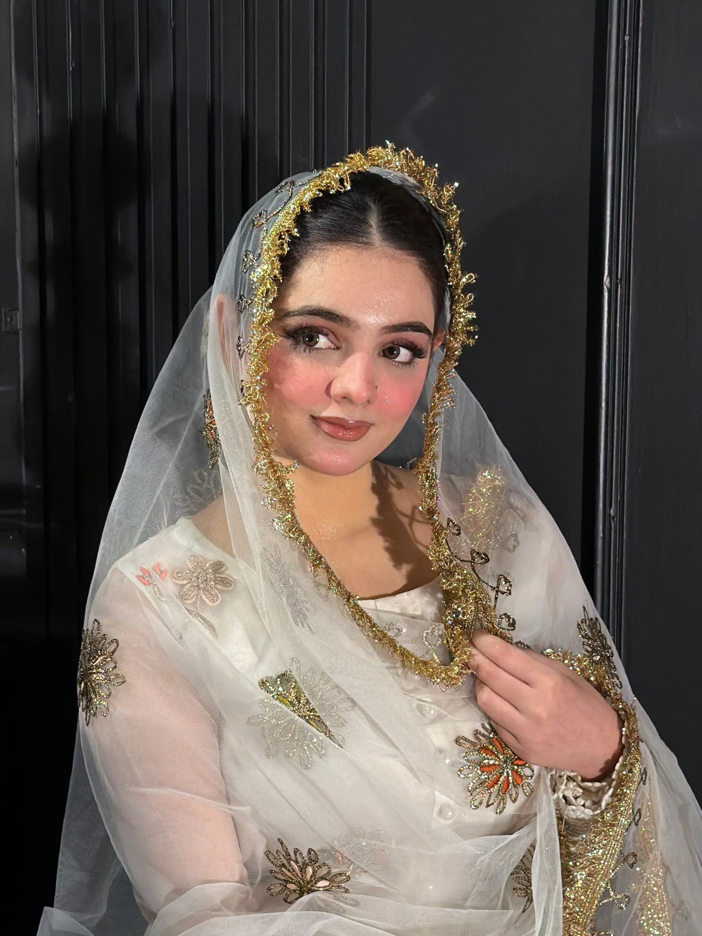 Hand Embroidered White Partywear Suit