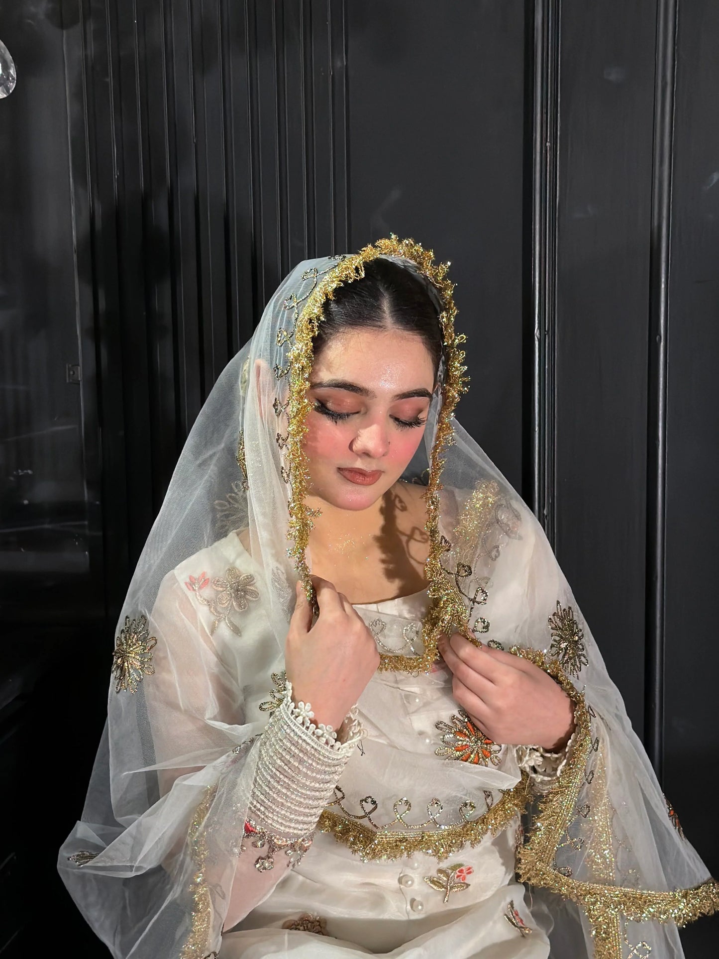 Hand Embroidered White Partywear Suit