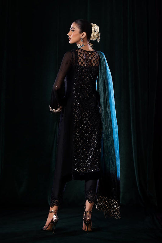 Black Hand Embroidered Pure Chiffon Suit