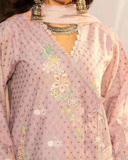 Mauve Pure Cotton Embroidered Suit with Cutwork Details