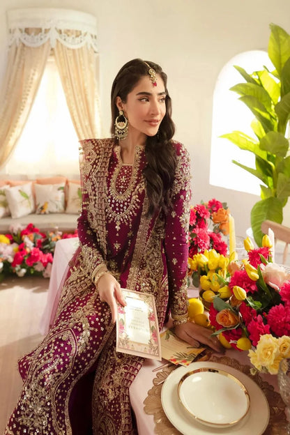 Burgundy Handmade Organza Sharara