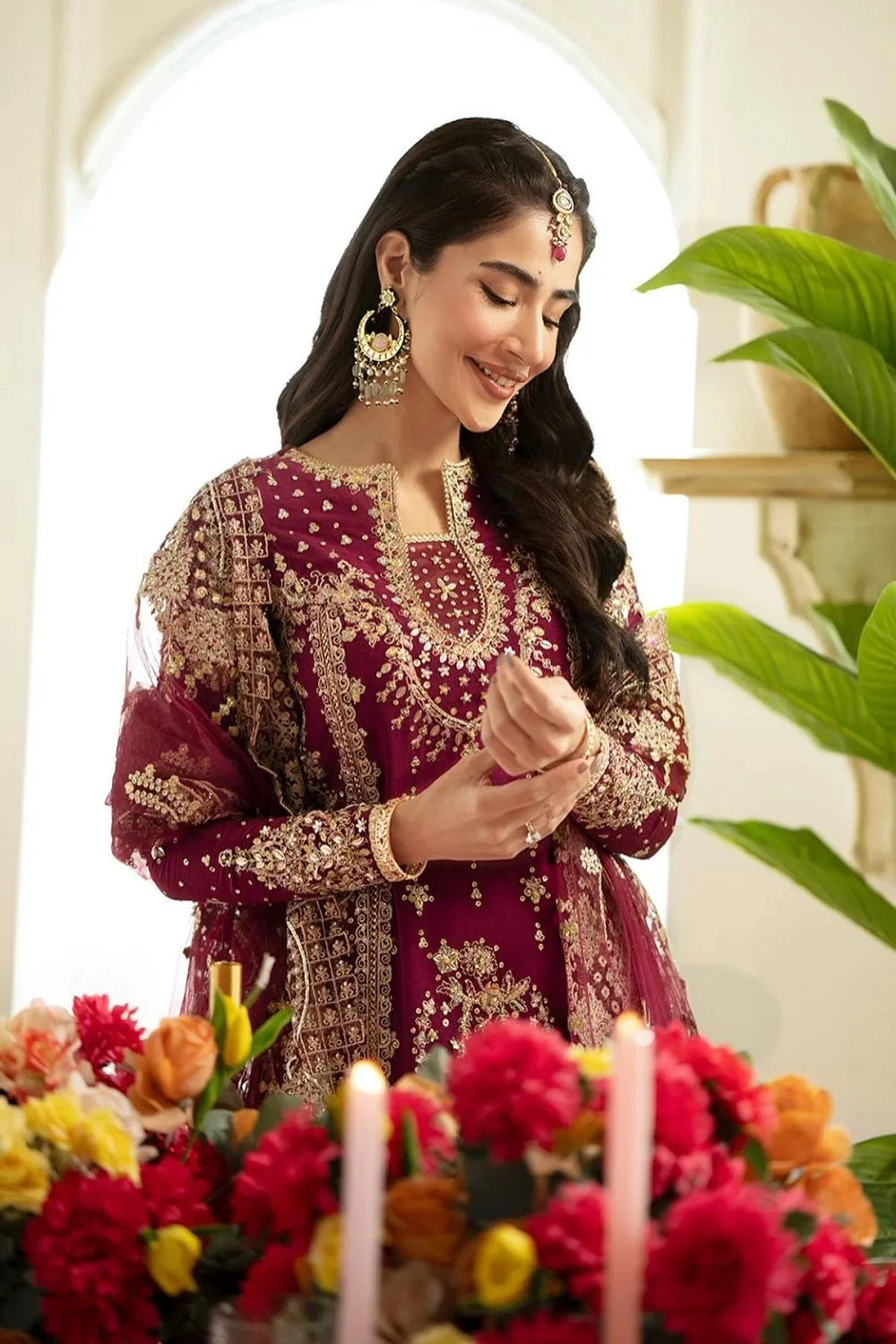 Burgundy Handmade Organza Sharara