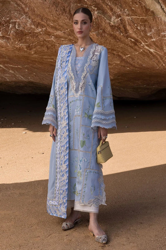Sea Blue Pure Lawn Suit with Embroidered Laces