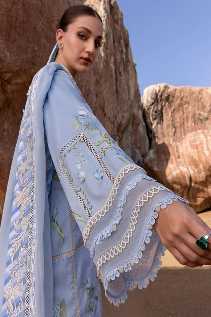 Sea Blue Pure Lawn Suit with Embroidered Laces