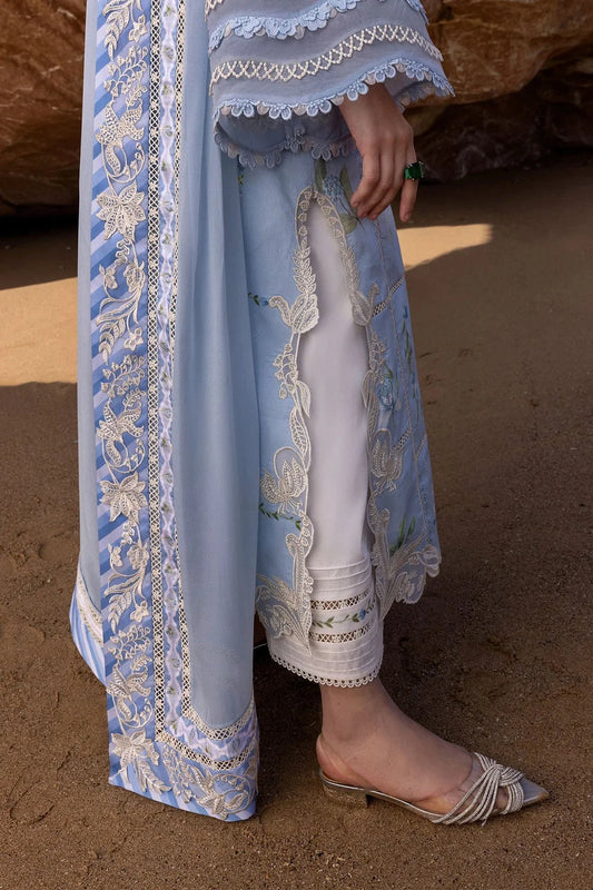 Sea Blue Pure Lawn Suit with Embroidered Laces