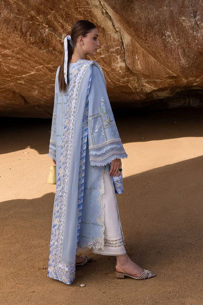 Sea Blue Pure Lawn Suit with Embroidered Laces