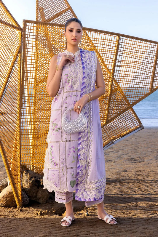 Lilac Purple Pure Lawn Suit with Embroidered Laces