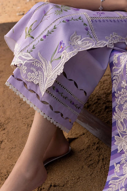 Lilac Purple Pure Lawn Suit with Embroidered Laces