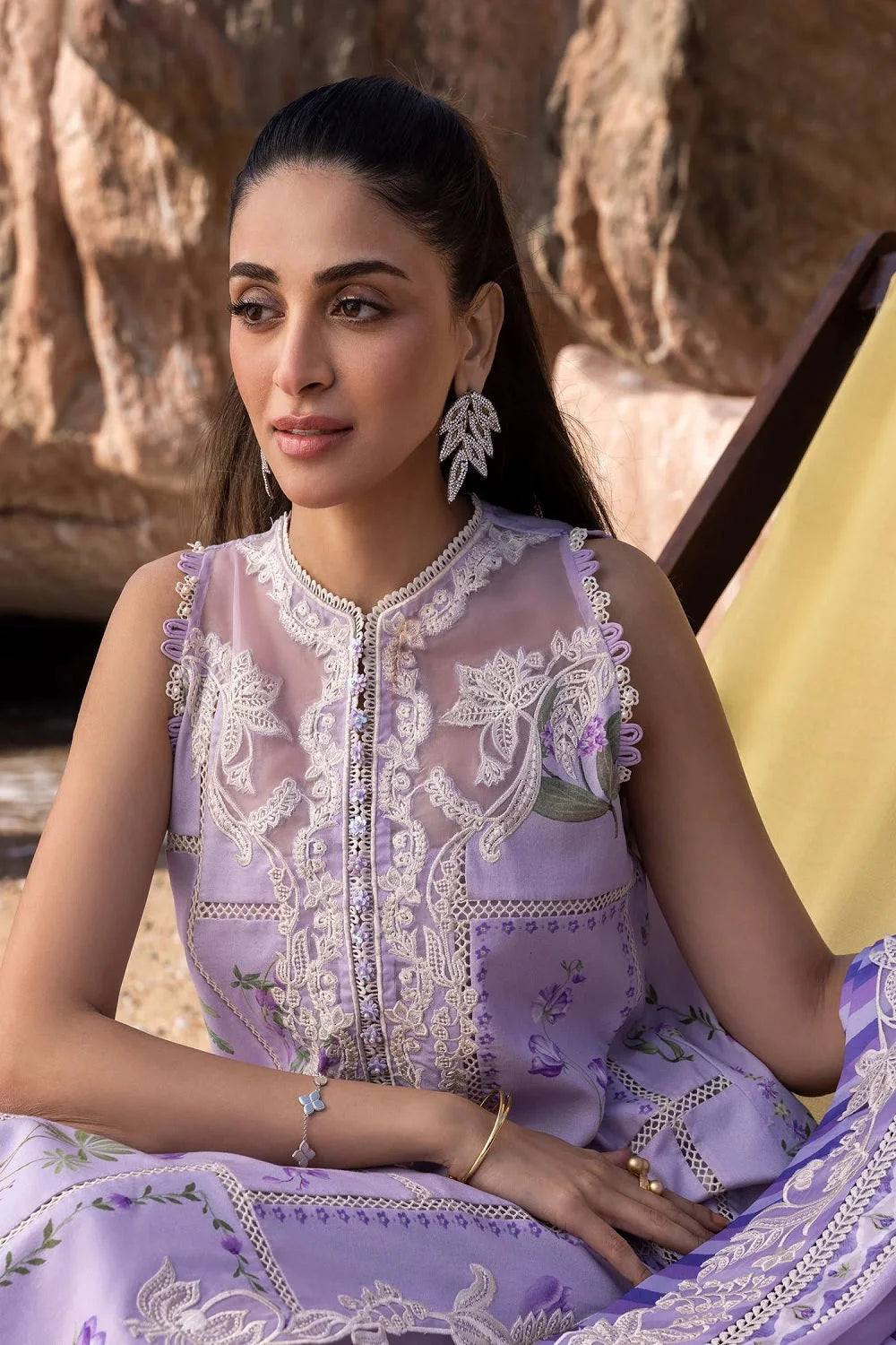 Lilac Purple Pure Lawn Suit with Embroidered Laces