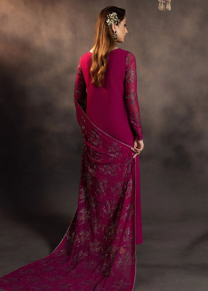 Shocking Pink Chiffon Embroidered Suit