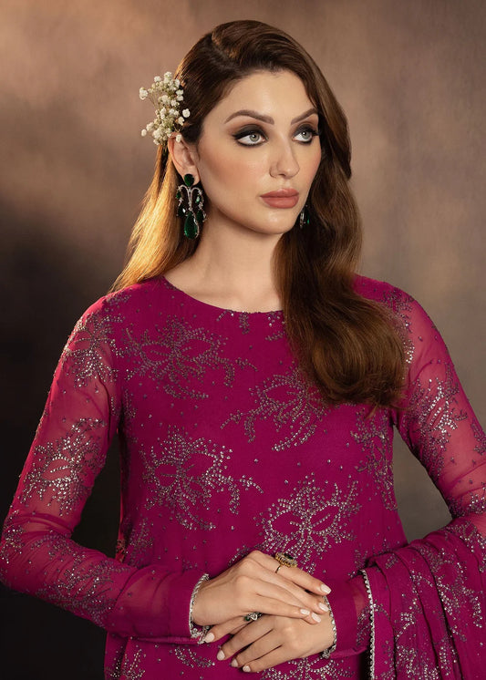 Shocking Pink Chiffon Embroidered Suit