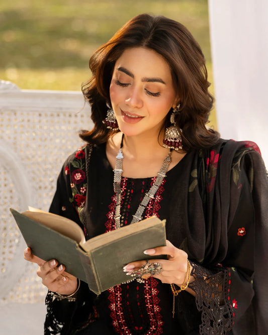 Black Chikankari Lawn Suit with Cutwork Details
