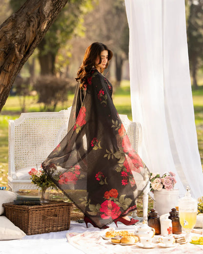 Black Chikankari Lawn Suit with Cutwork Details