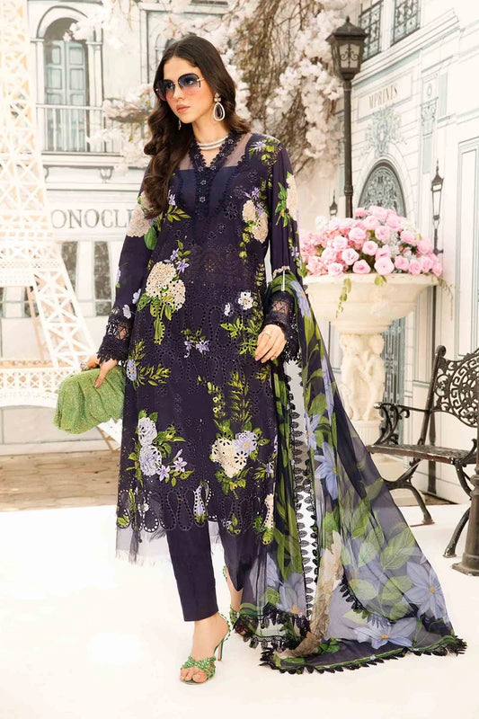 Navy Blue Chikankari Lawn Suit with Chiffon Dupatta