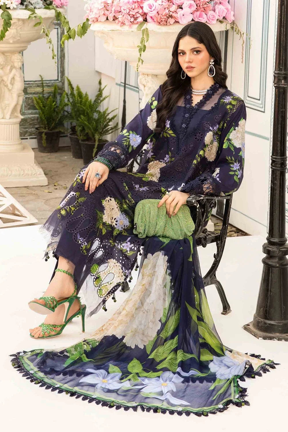 Navy Blue Chikankari Lawn Suit with Chiffon Dupatta