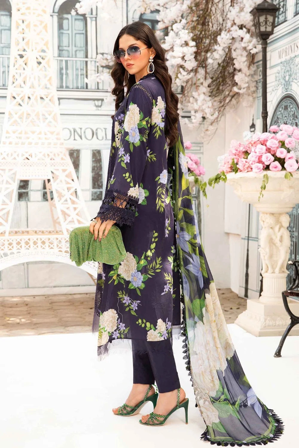 Navy Blue Chikankari Lawn Suit with Chiffon Dupatta