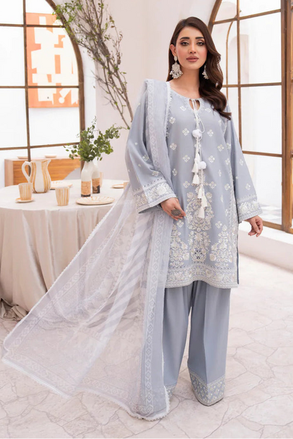 Dove Grey Richly Embroidered Farshi Shalwar Suit