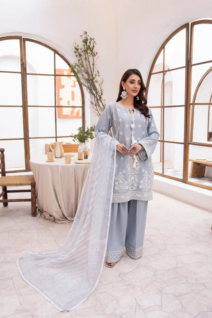 Dove Grey Richly Embroidered Farshi Shalwar Suit
