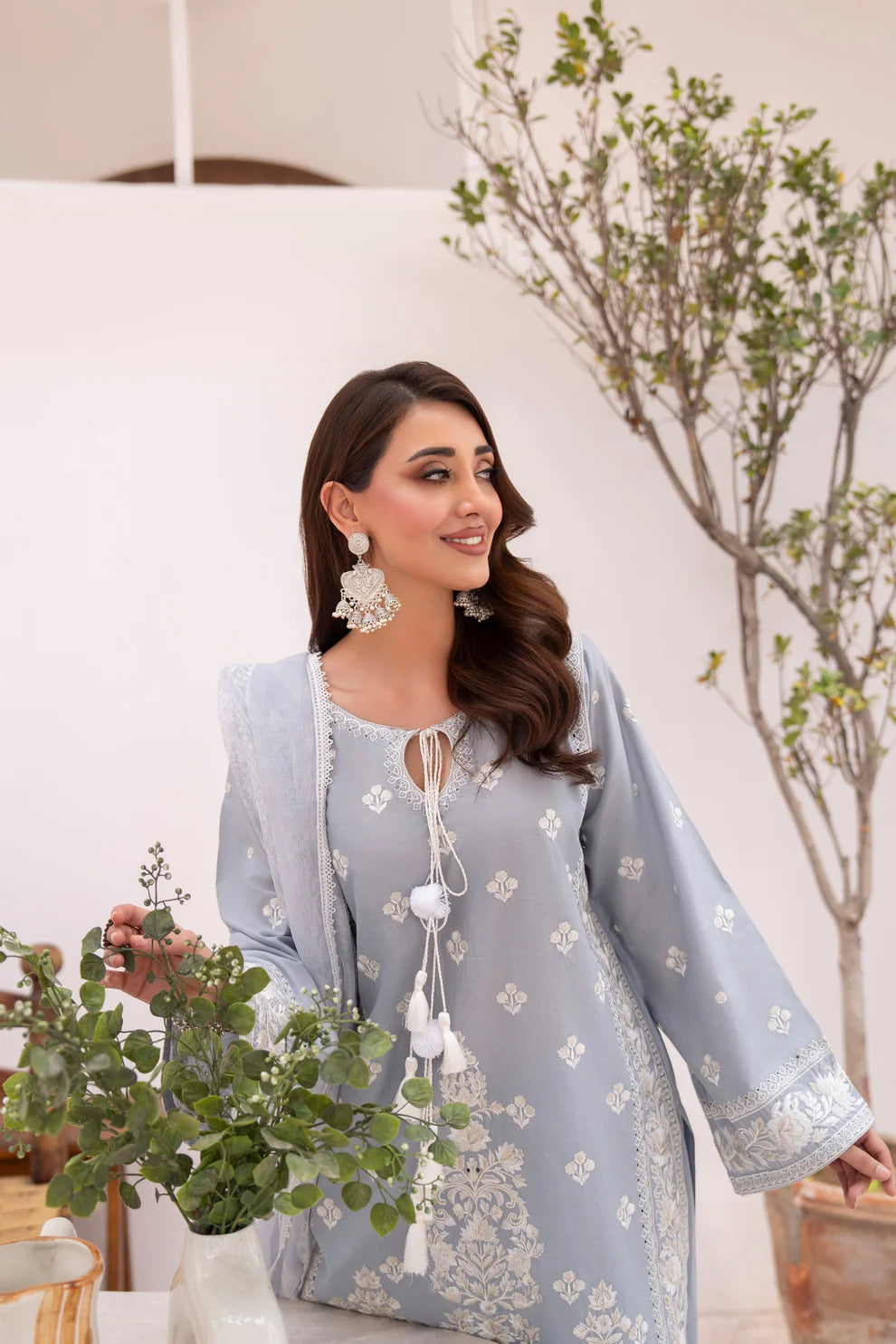 Dove Grey Richly Embroidered Farshi Shalwar Suit