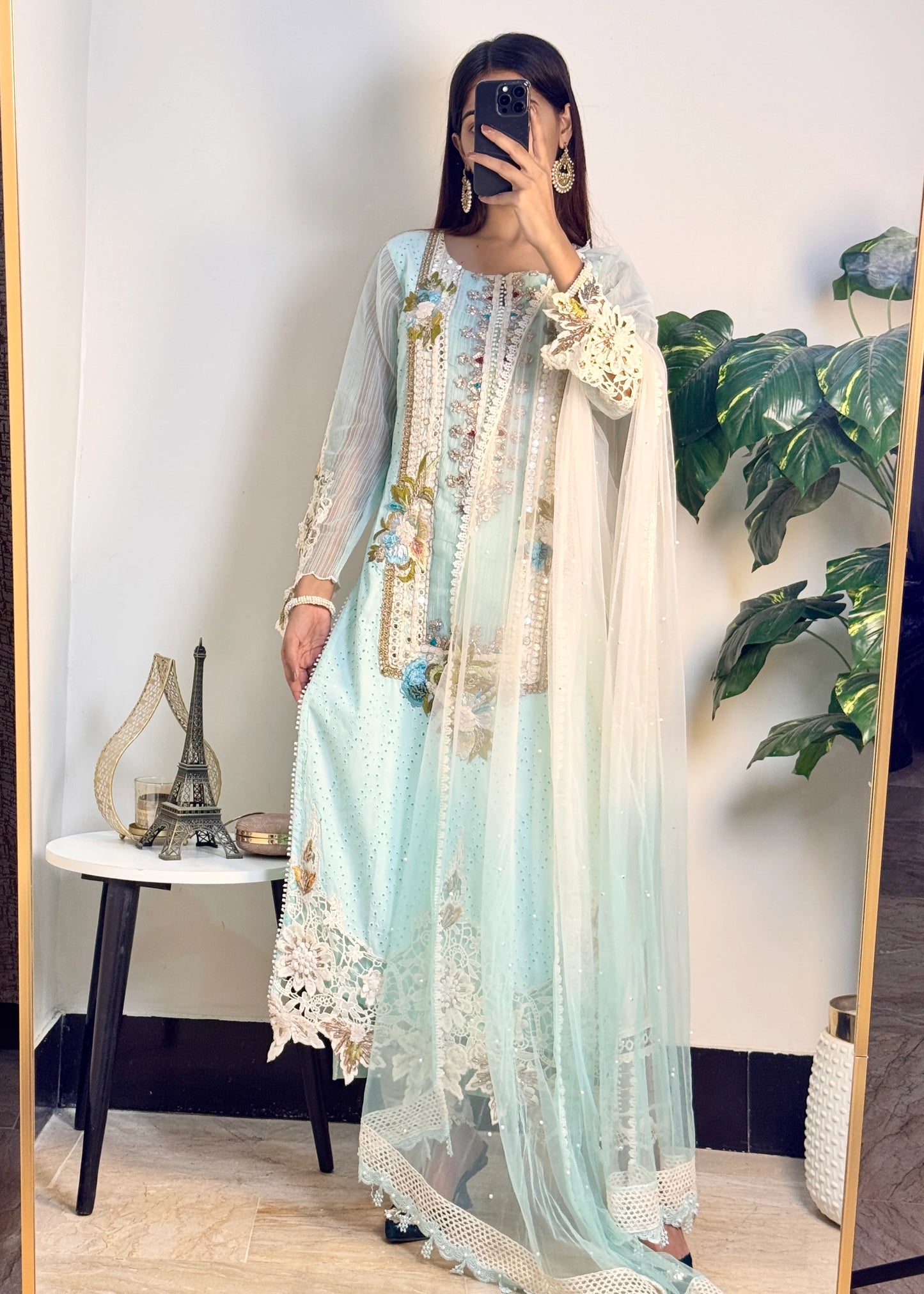 3D & Crochet Hand Embroidered Cotton Chikankari Suit