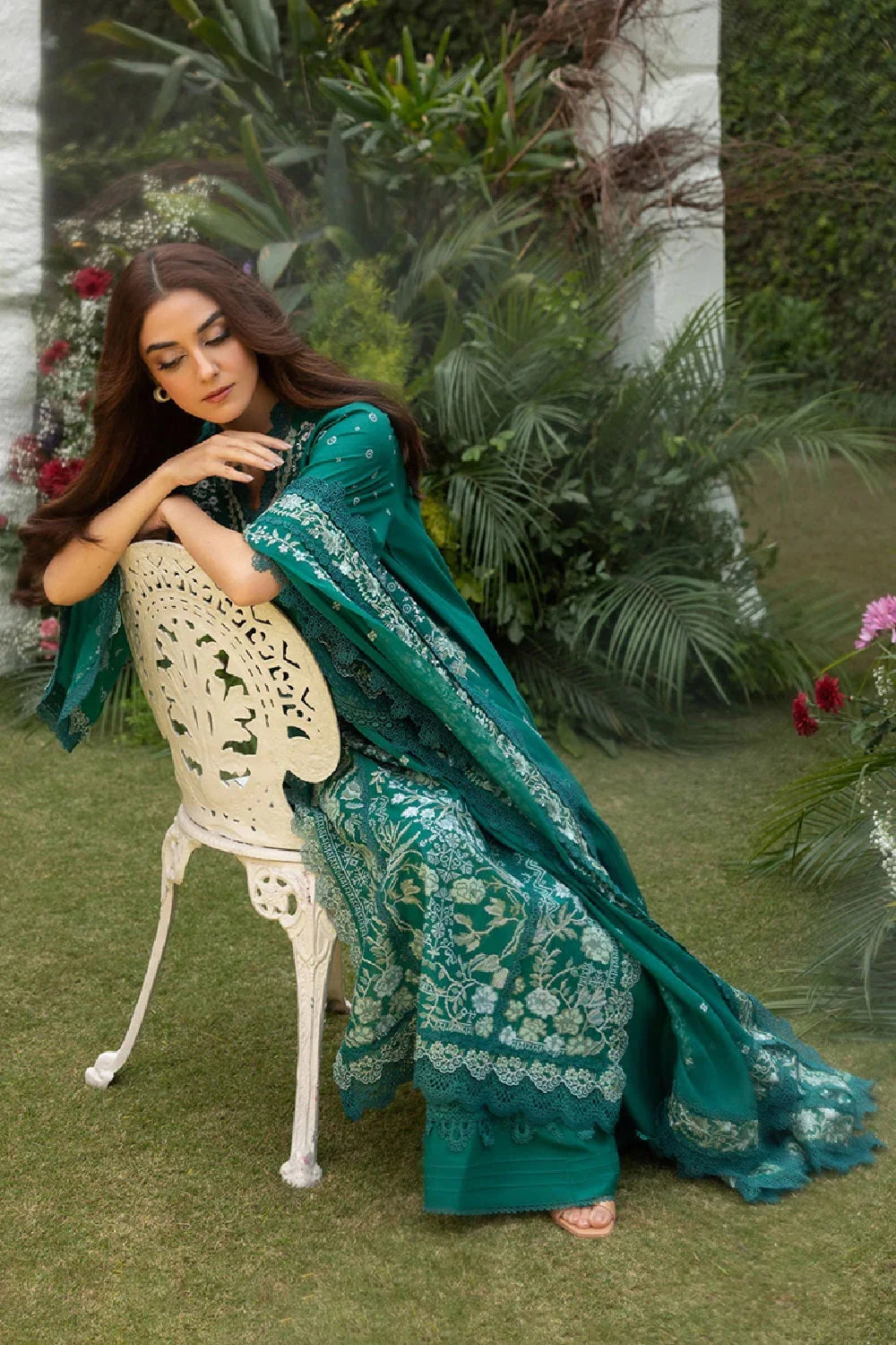 Cross Stitch Embroidered Luxury Lawn Suit with Chiffon Dupatta