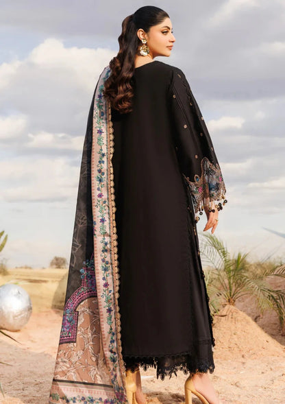 Black Thread & Sequins Embroidered Luxury Lawn Suit with Laser Cutwork