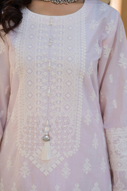 Dusty Peach Heavy Embroidered Pure Cotton Suit with Matte Thread Work