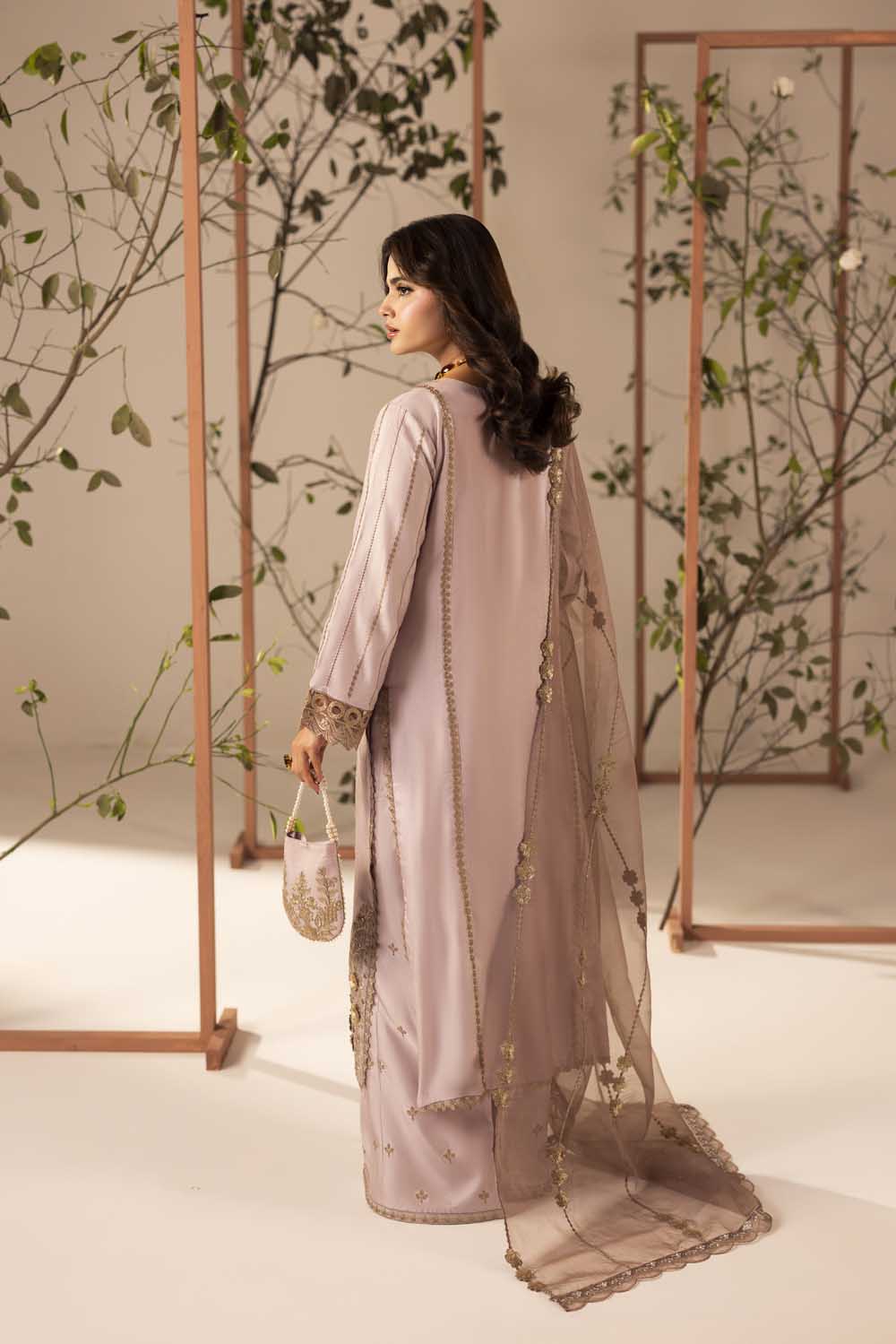 Mauve Pink Embellished & Embroidered Raw Silk Suit with Potil