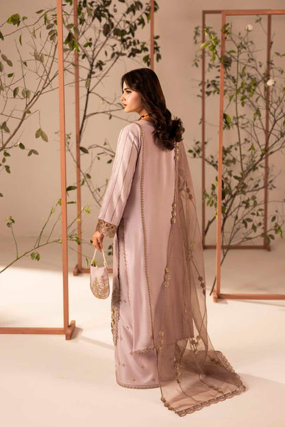 Mauve Pink Embellished & Embroidered Raw Silk Suit with Potil