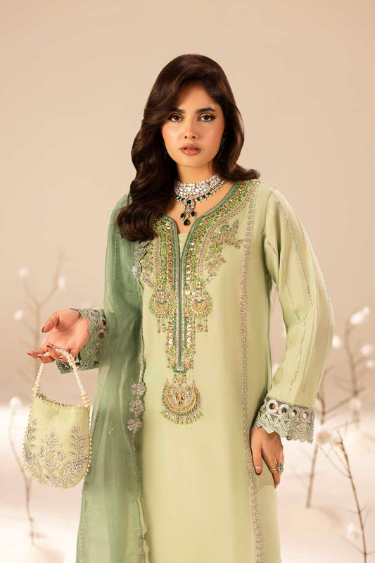 Mint Green Hand Embellished & Embroidered Raw Silk Suit with Potil