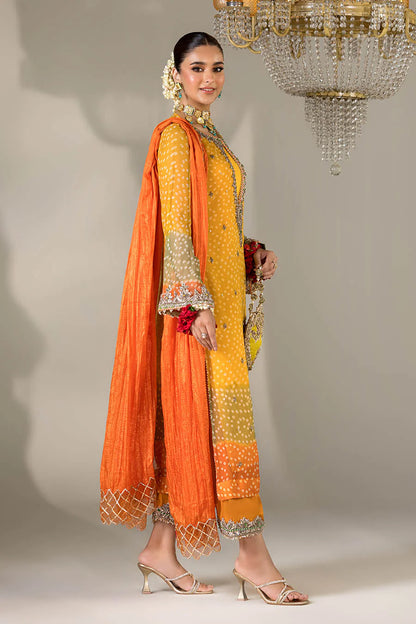 Hand Embroidered Mustard Yellow Chunnari Designer Suit