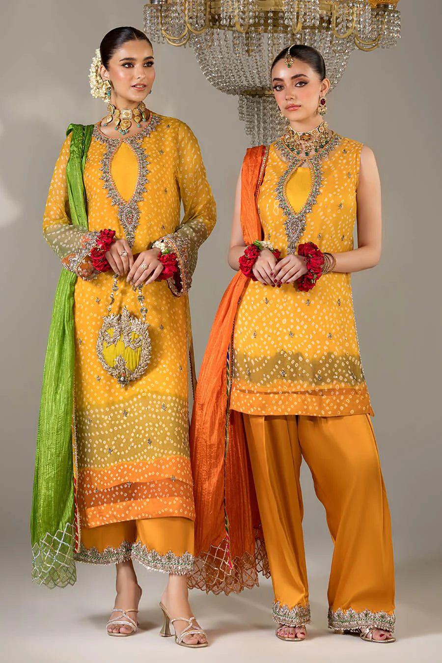 Hand Embroidered Mustard Yellow Chunnari Designer Suit