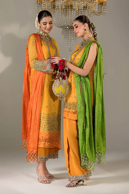 Hand Embroidered Mustard Yellow Chunnari Designer Suit