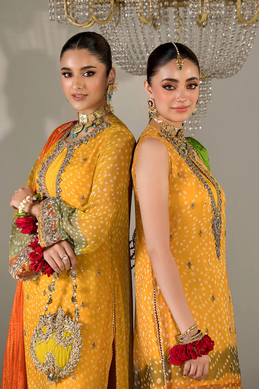 Hand Embroidered Mustard Yellow Chunnari Designer Suit