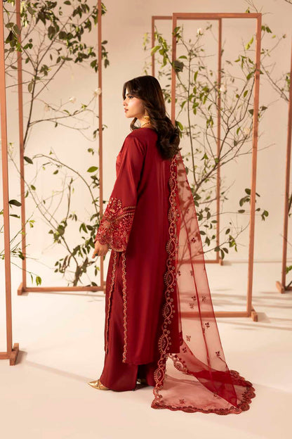 Red Hand Embellished & Embroidered Raw Silk Suit with Potil
