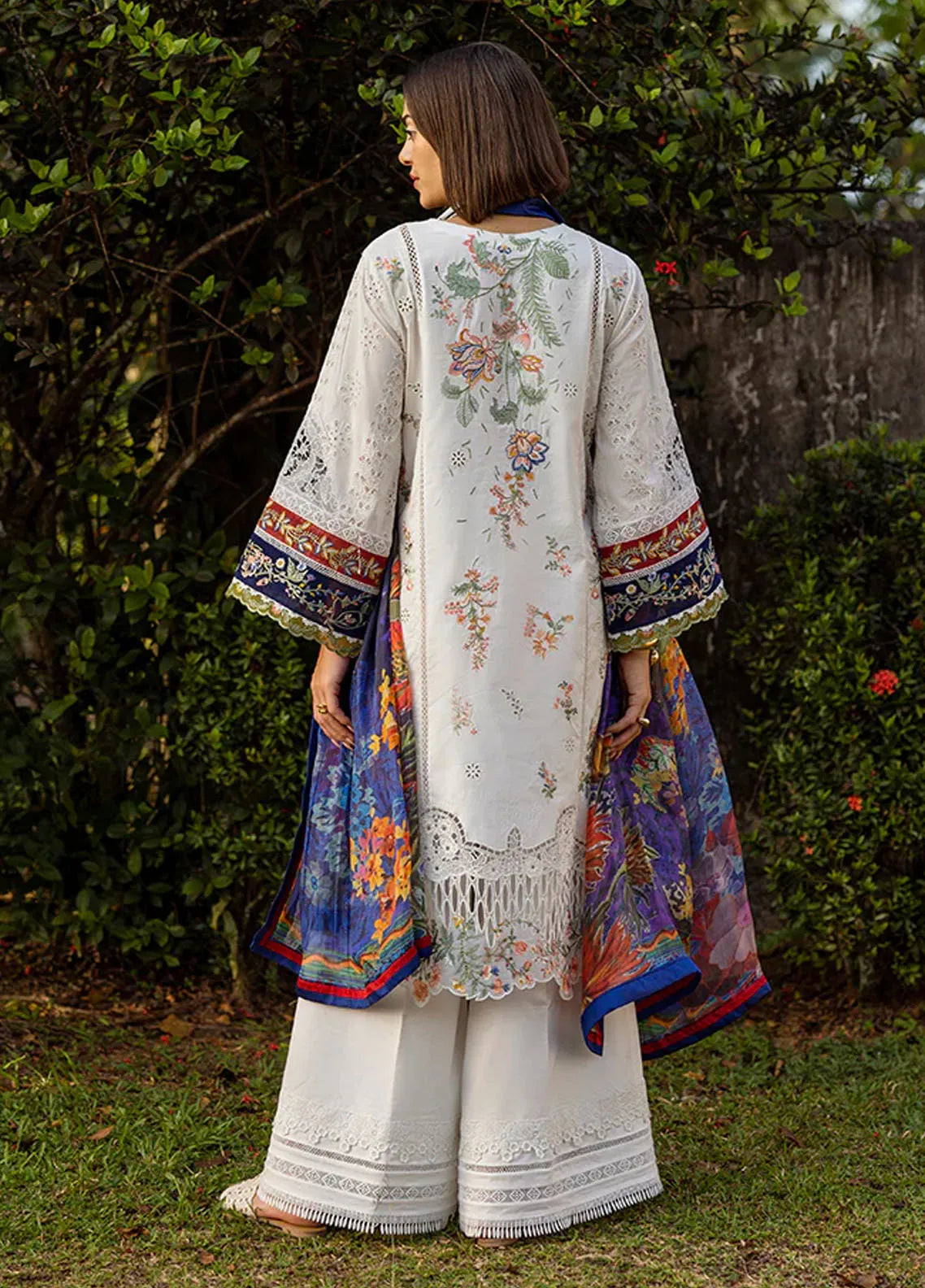 Pearl White Chikankari Embroidered Luxury Lawn Suit with Laser Cutwork
