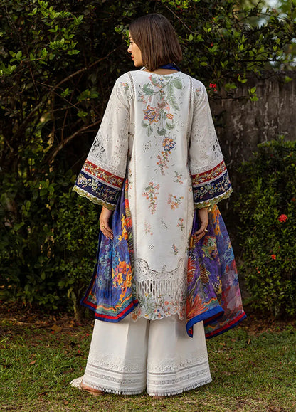 Pearl White Chikankari Embroidered Luxury Lawn Suit with Laser Cutwork
