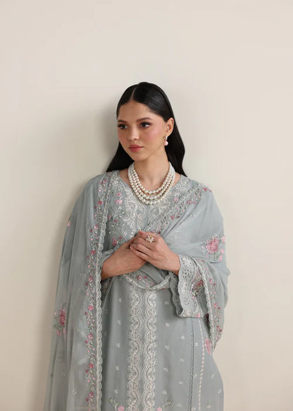 Ash Grey Embroidered Luxury Lawn Suit with Chiffon Dupatta