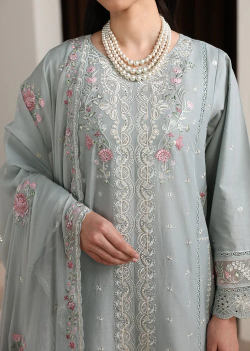 Ash Grey Embroidered Luxury Lawn Suit with Chiffon Dupatta