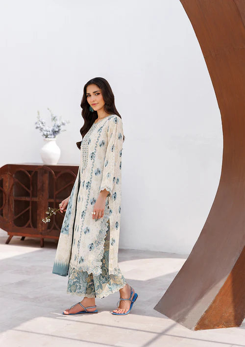 Beige Printed Embroidered Premium Lawn Suit with Lawn Dupatta
