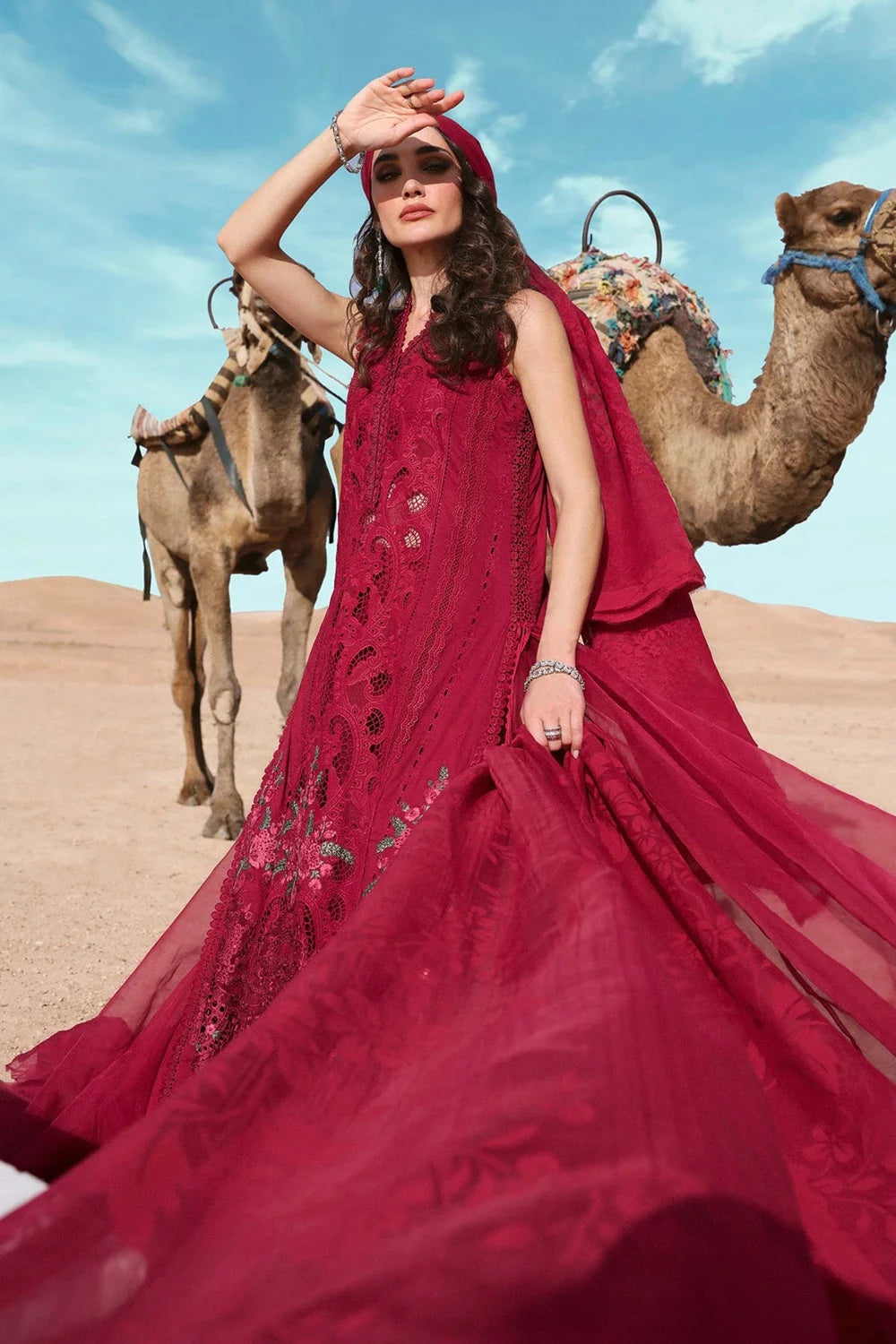 Red Heavy Chikankari Embroidered Lawn Suit