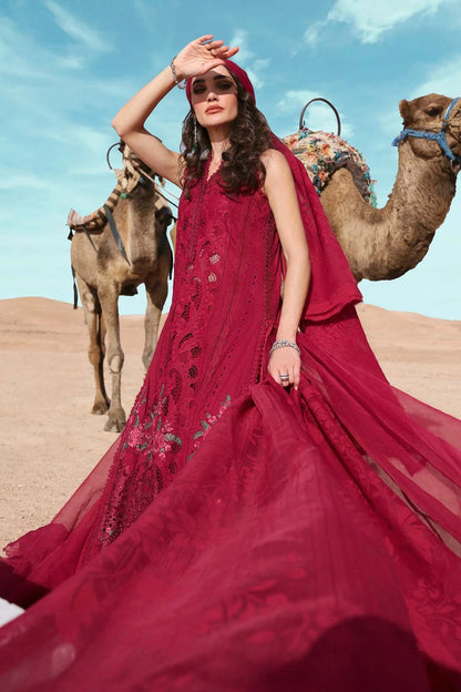 Red Heavy Chikankari Embroidered Lawn Suit