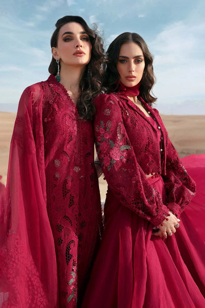 Red Heavy Chikankari Embroidered Lawn Suit